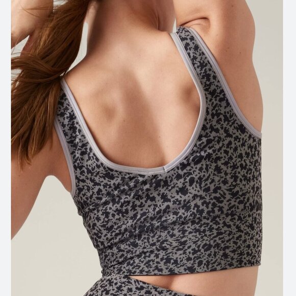 Athleta Aurora Scoop Crop Top Leopard Black Grey NWT Small - Picture 2 of 7